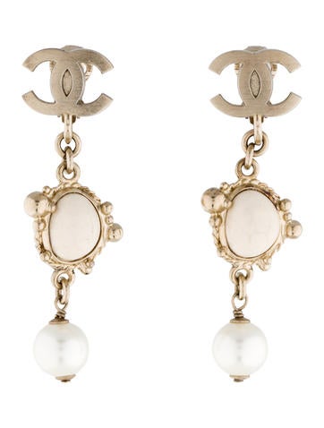 Chanel CC Faux Pearl Drop Clip-On Earrings