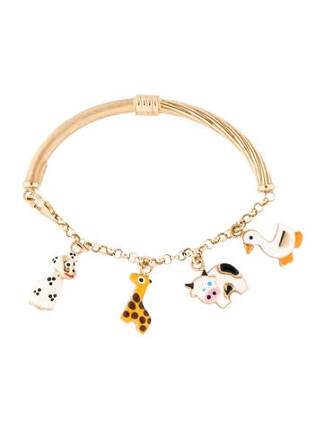 18K Gold Enamel Animal Charm Bracelet