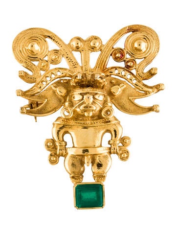 Aztec Emerald Brooch
