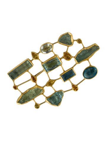 18K Aquamarine and Sapphire Brooch