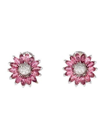 Pink Tourmaline and Diamond Flower Earclips