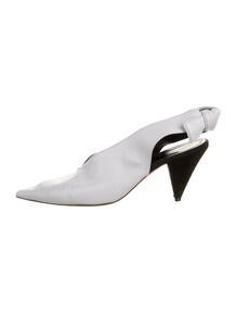 Leather Bow Accents Slingback Pumps