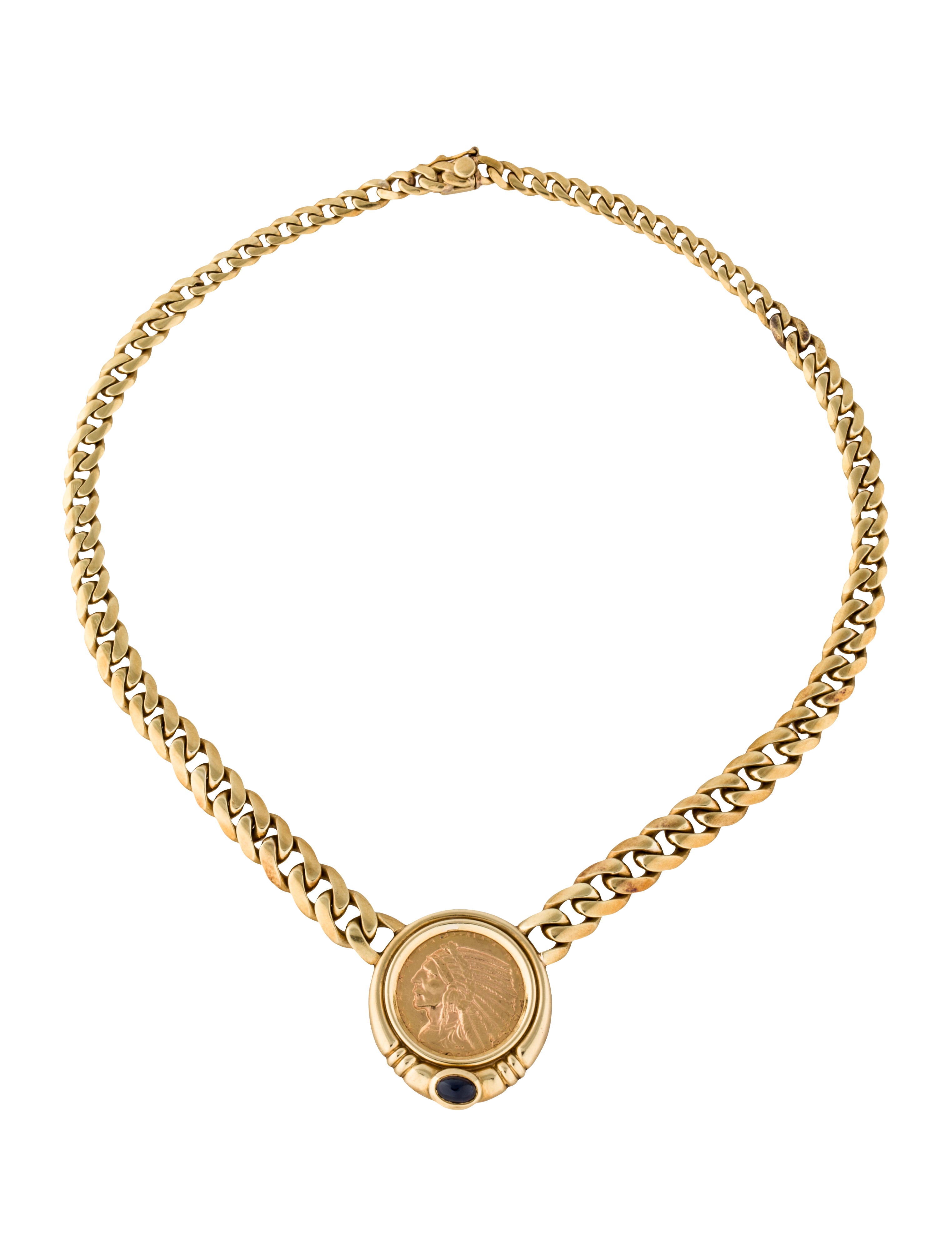 Fine Jewelry Necklace 18K Sapphire Five Dollar Coin Necklace