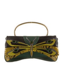 Snakeskin-Trimmed Leather Dragonfly Clutch