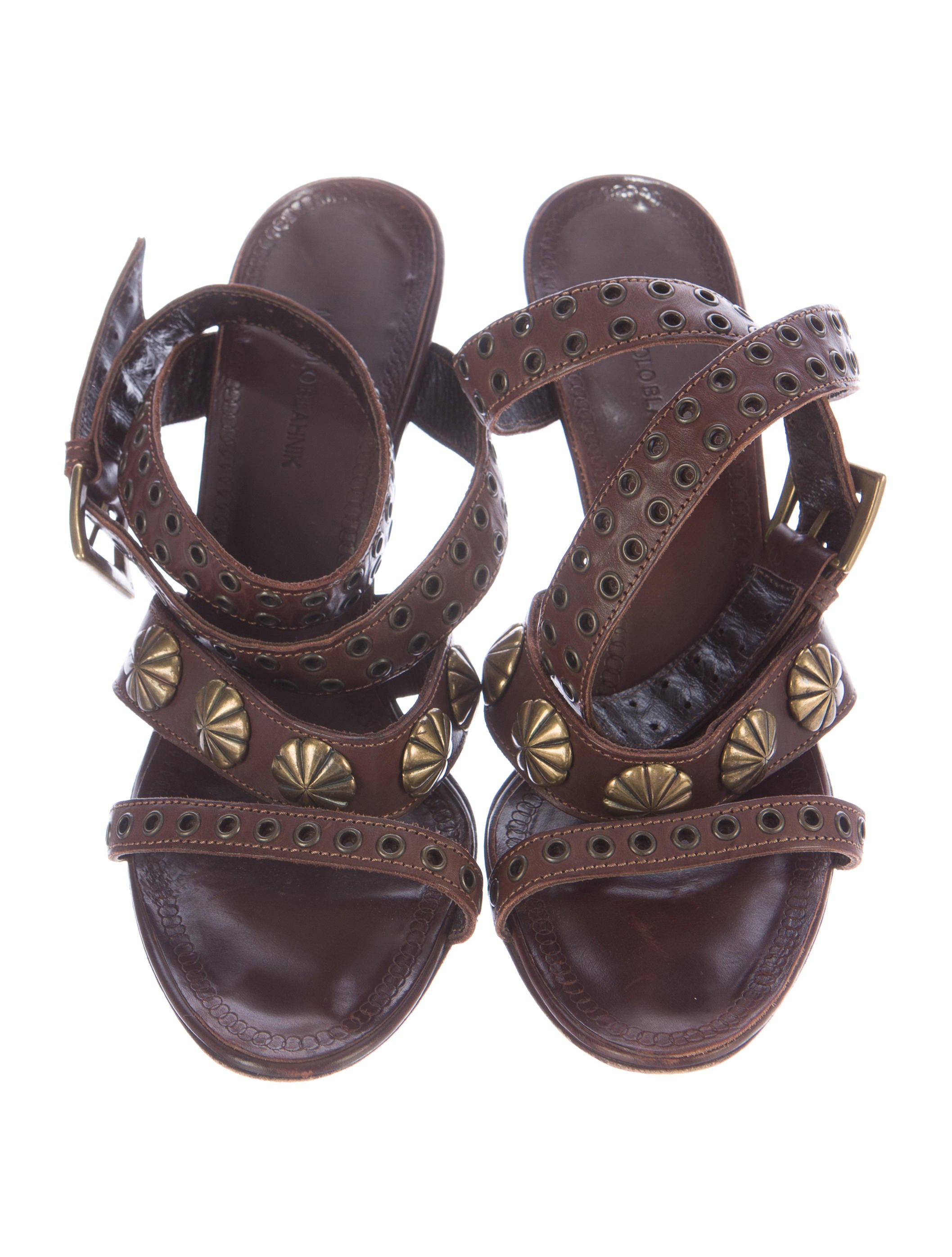 Manolo Blahnik Leather Grommet Sandals Shoes MOO48559 The RealReal