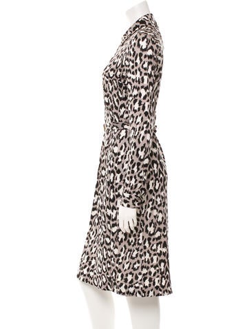 Leopard Print Long Sleeve Silk Midi Dress