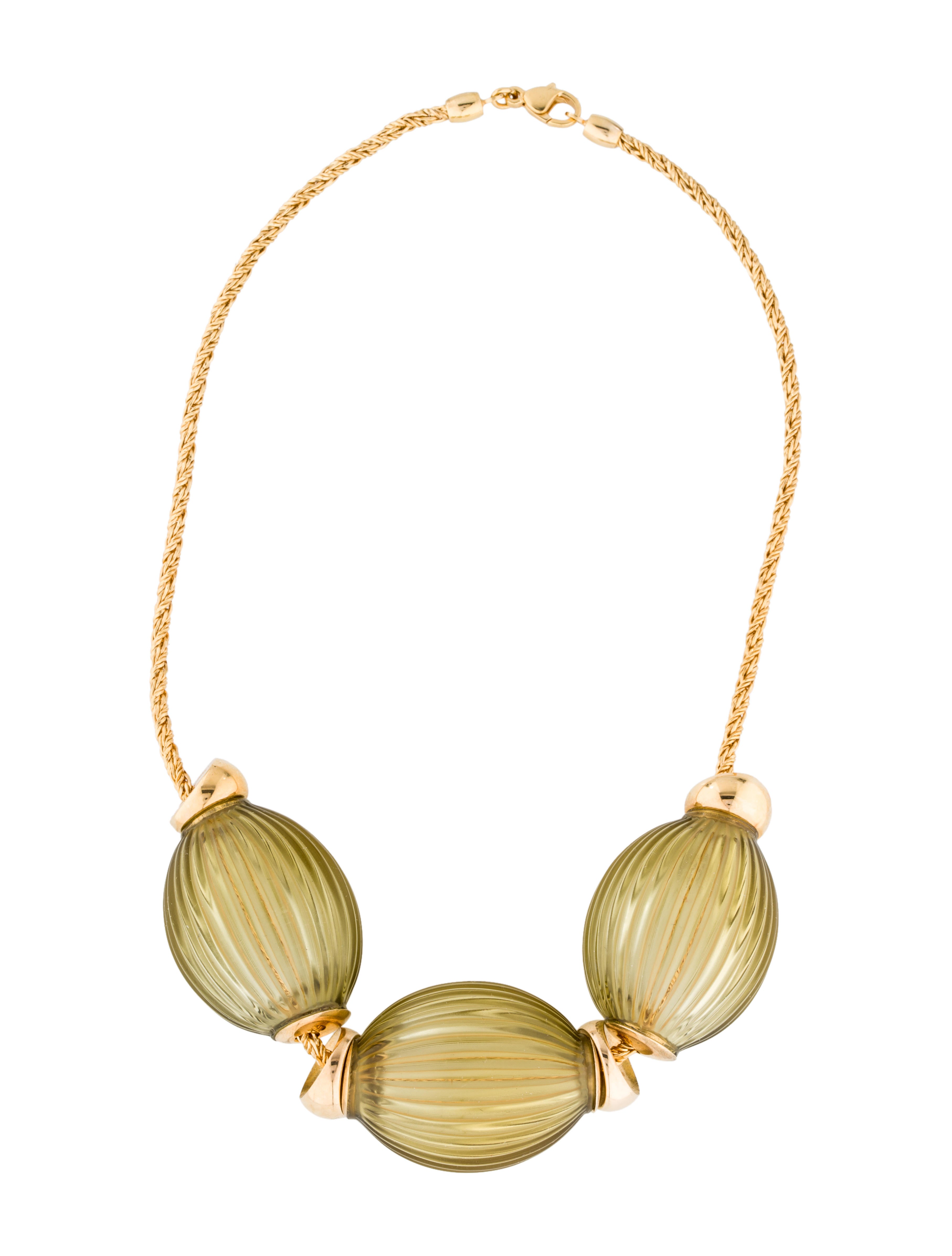 Lalique Grooved Green Crystal Necklace Necklaces WLQ20726 The